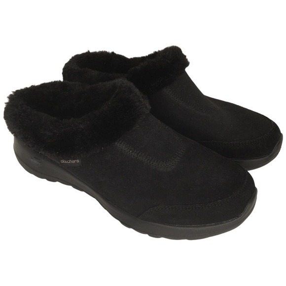 SKECHERS Shoes - Skechers Womens Leather On The Go Joy Gen 5 Cozy Goga Mat Mule Faux Fur Black 9